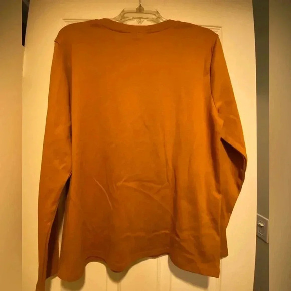 Women’s Long Sleeve Cotton Crew Neck Tee Accent Buttons Gold Burnt Orange NEW xl - Picture 2 of 15